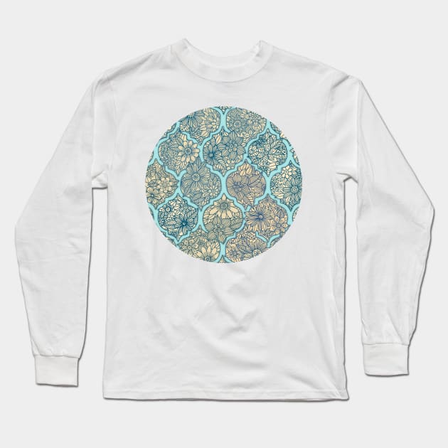 Moroccan Floral Lattice Arrangement - aqua / teal Long Sleeve T-Shirt by micklyn